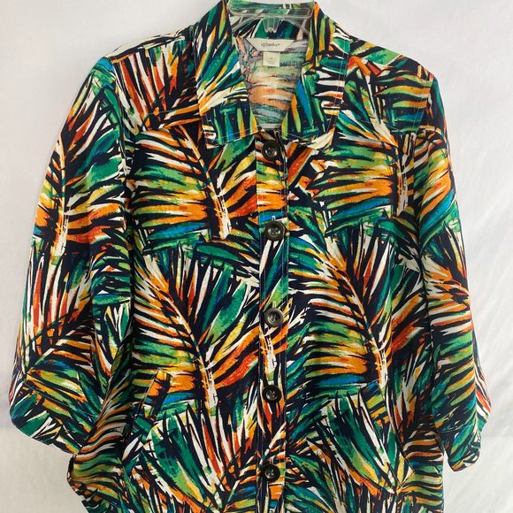 cj banks Multicolor Flora Print 3/4 Sleeve Blazer Jacket EUC Women's Size 1X - Picture 6 of 12